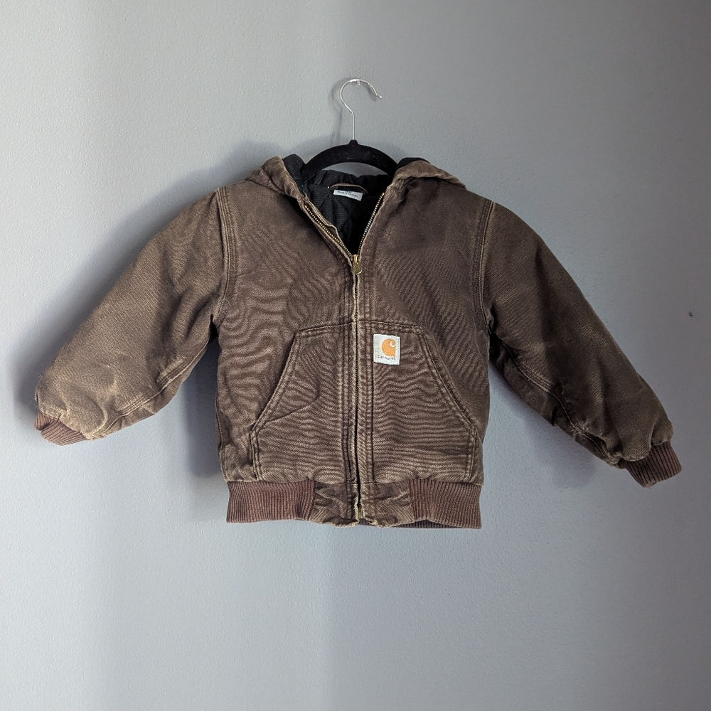 Kids brown Carhartt Fleece Lined jacket size XXS 4-5 Vintage